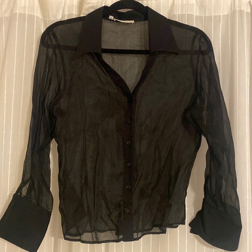 Anne Fontaine Sheer Black Collared Blouse